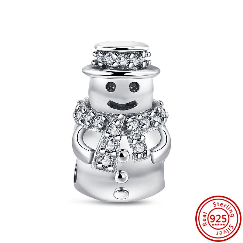 925 Серебряный Пряничный Человечек Носок Санта-Елки Подвеска Снеговик Из Бисера Подходит Оригинальный Браслет Женский Рождественские Изящные Ювелирные Изделия