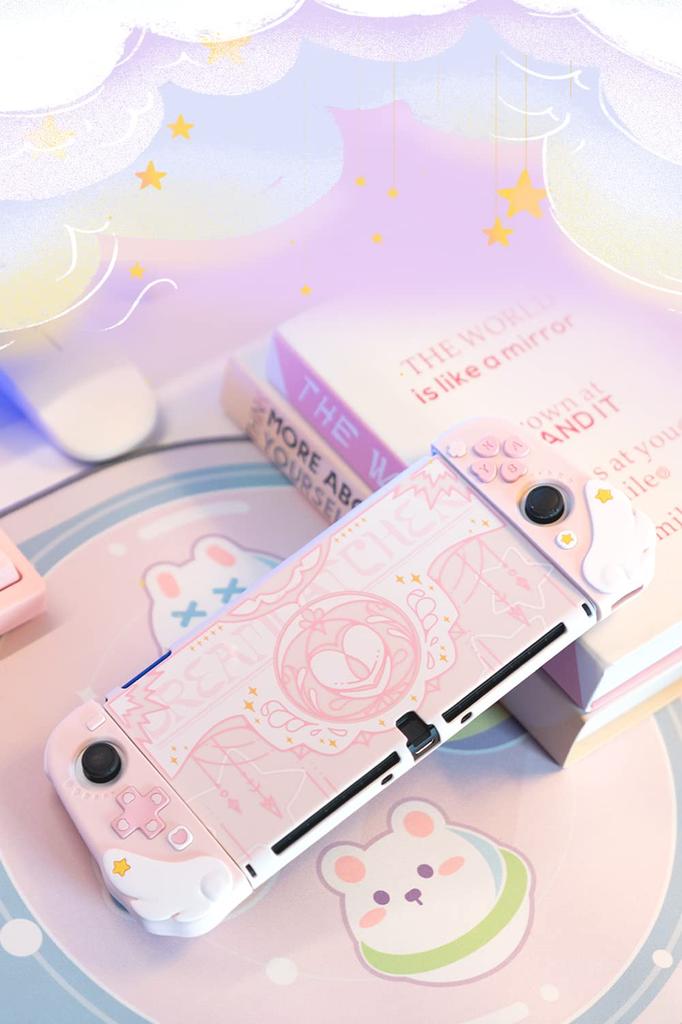 GeekShare Switch OLED совместим с Switch Switch OLED Switch Organic EL Защитный разделяемый полный царапающий пятно Легко история розового покрытия,