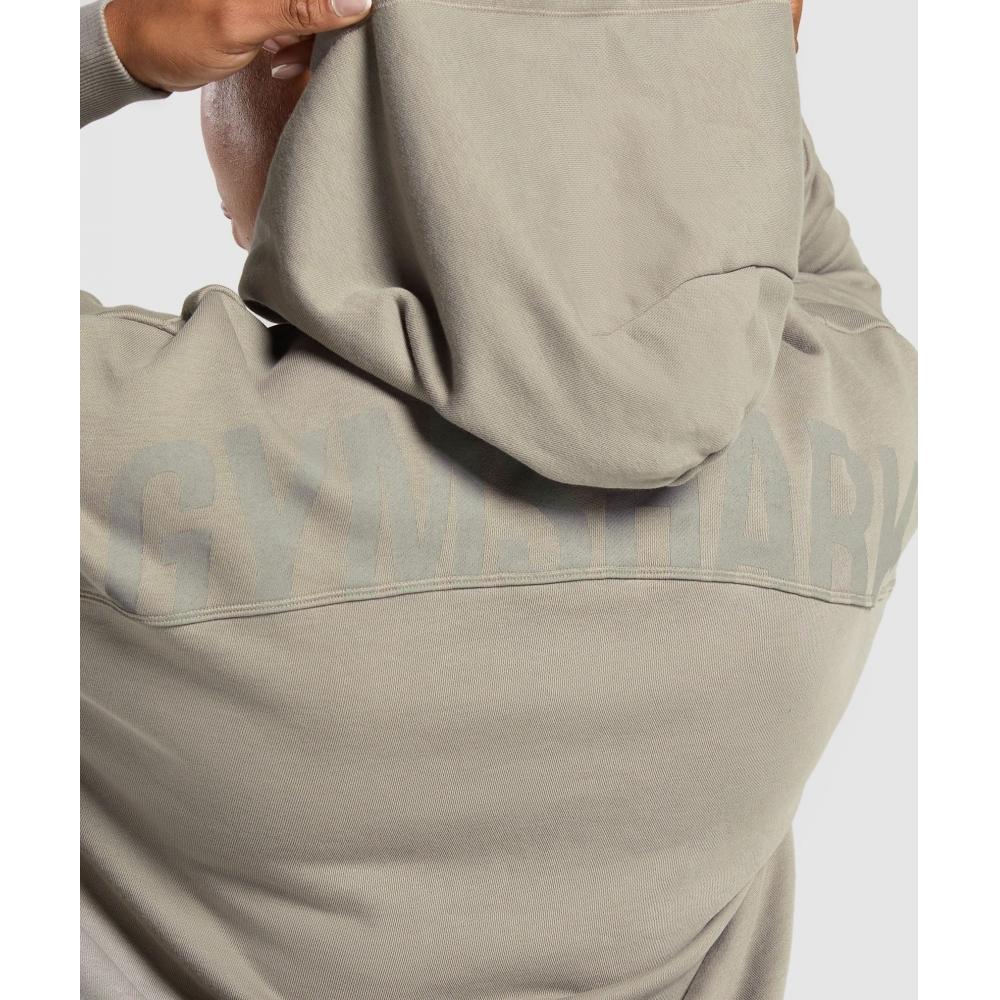 Gymshark Power Oversized Zip Hoodie Linen Brown Acid Wash B9a6l Ncbb