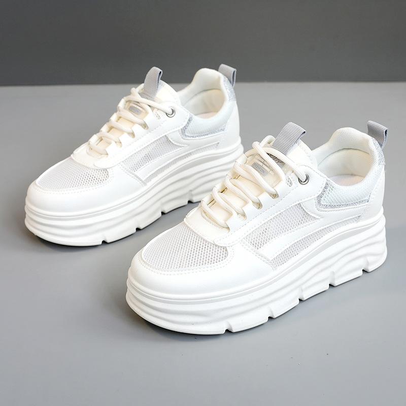 W3659 New Mesh Surface White Shoes  Spring and Summer Hollow-out Invisible Elevated Thick Bottom Students All-Match Breathable Mesh Shoes