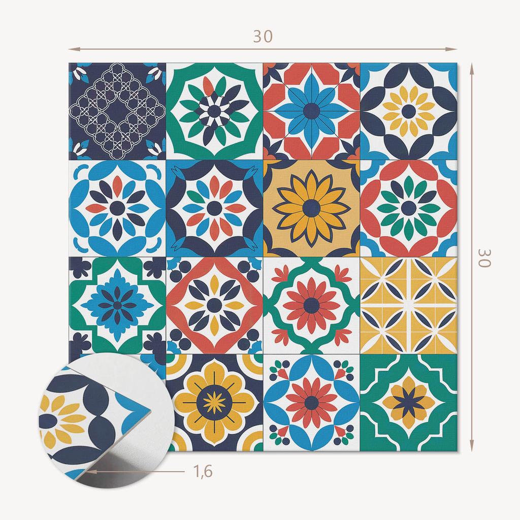 Set of PVC Tiles with Pattern for the Living Room Self-Adhesive Mosaic Patterns in a 9x30x30 cm Layout