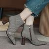 Ankle Boots Women's Sexy Strange Style 2024 Autumn New Shoes Woman Shoes High Heels Retro Gingham Modern Boots Pointed Toe Shoes
