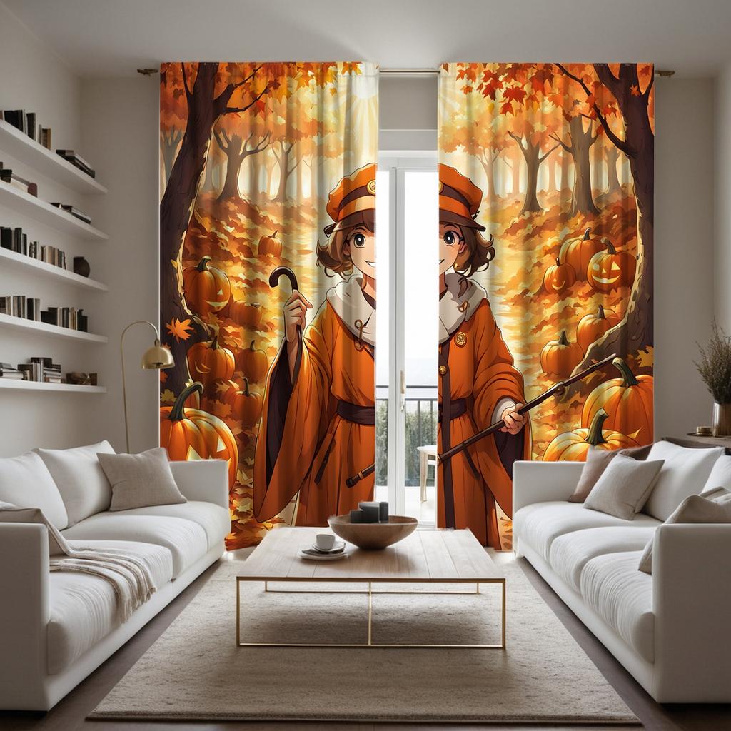 2 шт. HD кленовый лист лес принц Джек-фонарь занавеска с тростью в руке желтый галстук цифровая печать занавеска домашний декор sty