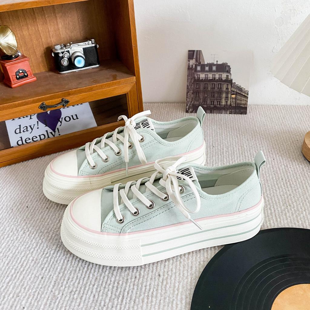 H1323 резинка/два шнурка, популярная парусиновая обувь на толстой подошве, женские белые туфли с круглым носком, универсальные и тонкие туфли для доски