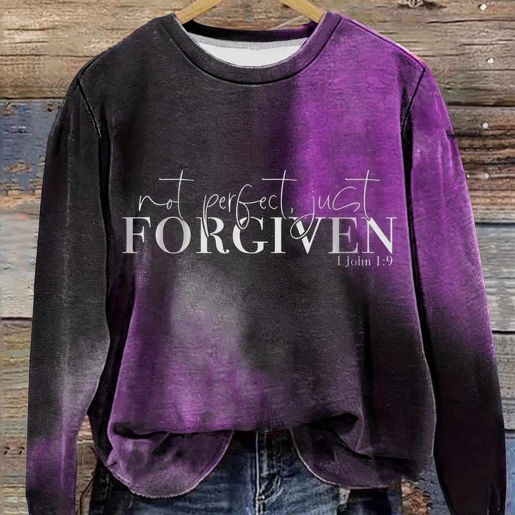 Уютный свитер-пуловер с принтом FORGIVEN больших размеров, повседневный, с длинными рукавами и круглым вырезом, для осени и зимы