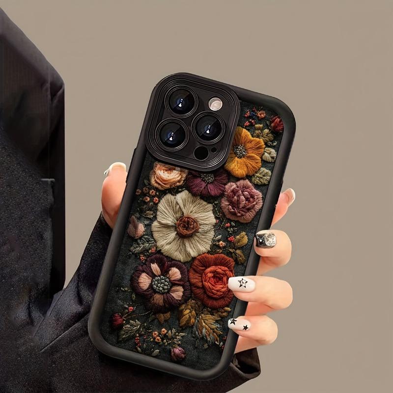 Винтажный чехол для телефона с вышитым цветочным узором для iPhone16 15 14 13 12 11 X XRPro/ Max/Plus, противоударная задняя крышка