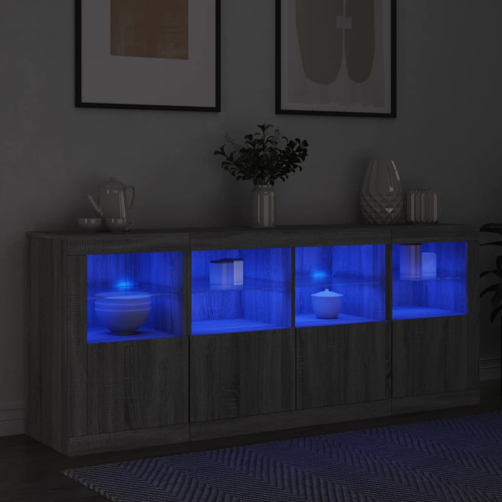 Sideboard with LED Lights Grey Sonoma 163 x 37 x 67 cm