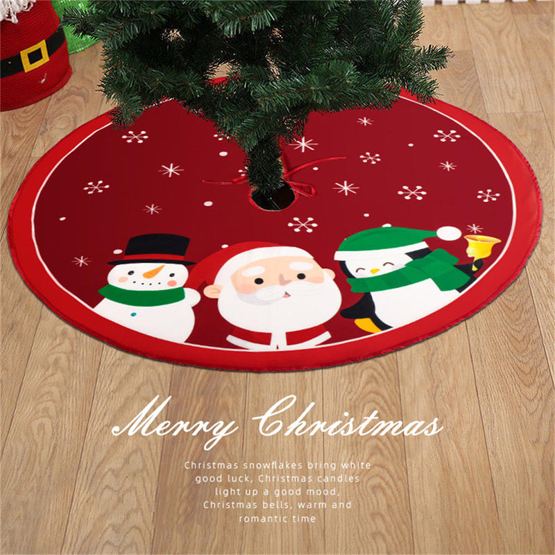 Cute Santa Snowman Printed Christmas Tree Skirt Mat Farmhouse Tree Skirts Indoor Ourdoor Merry Christmas Holiday Party Decor