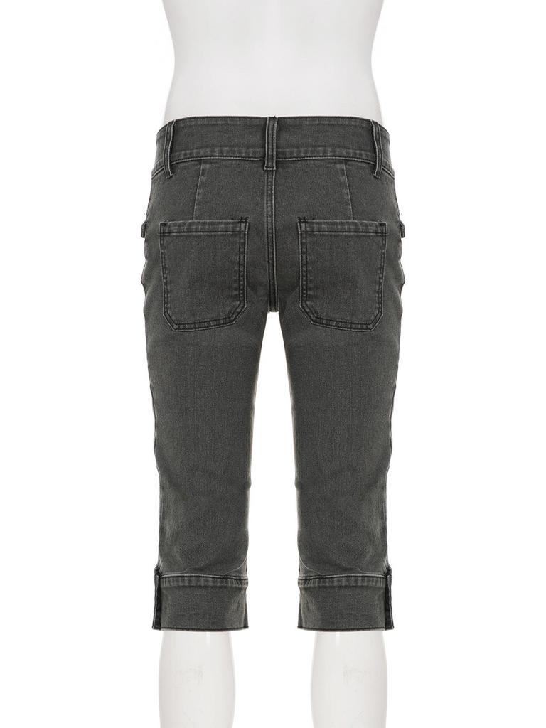 Women's Summer Slim Fit Low Waist Retro Jeans - Vintage Washed Casual Style Long Pants