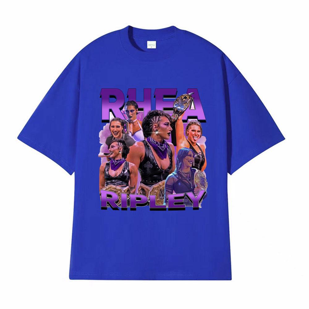 Rhea Ripley Action Figure 90s Vintage Graphic T Shirt Men Womens Oversized Hip Hop High Street Hot Sale Casual Cotton Tshirts