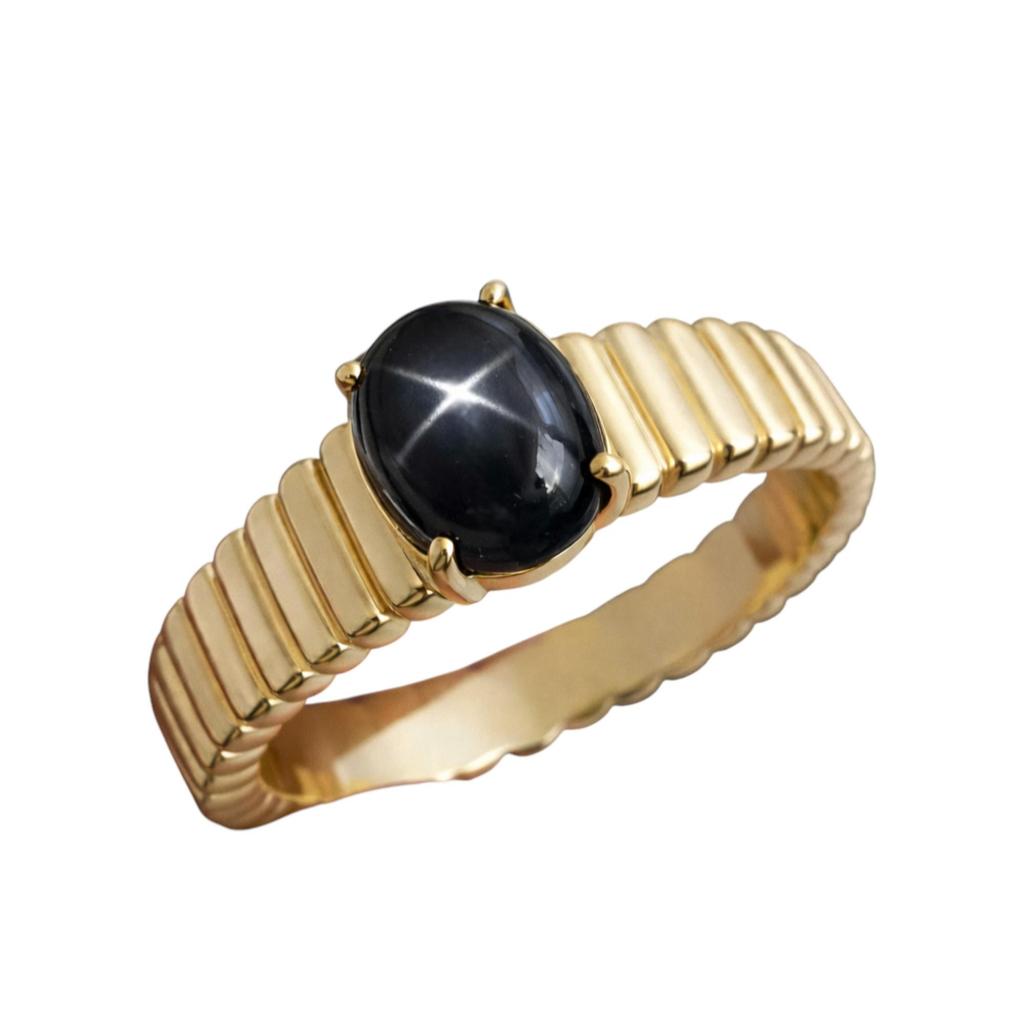 Black Linde Star Sapphire Oval Ring, German Silver, Vintage Style Gemstone Jewelry