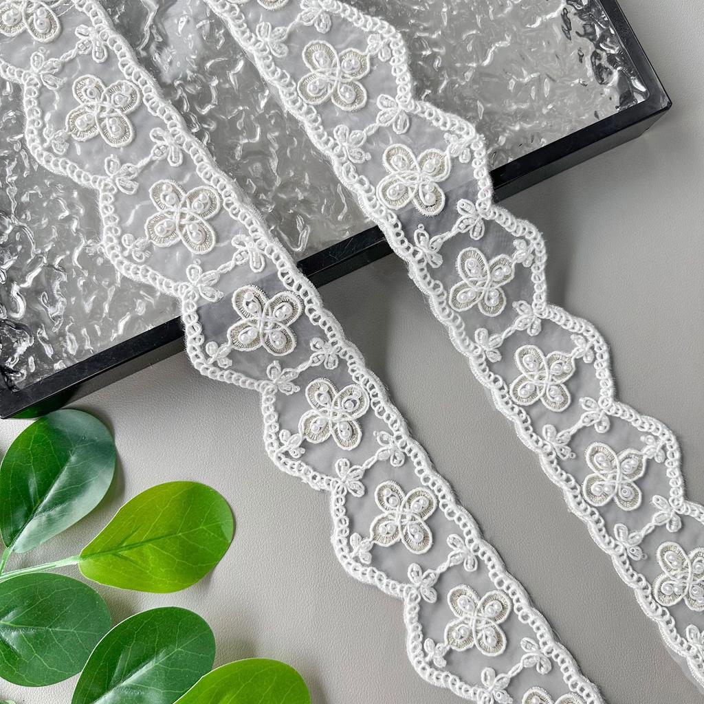 White Lace Handmade Beads Embroidery Barcode Clothing Window Decoration Home Accessories Barcode Lace Accessories