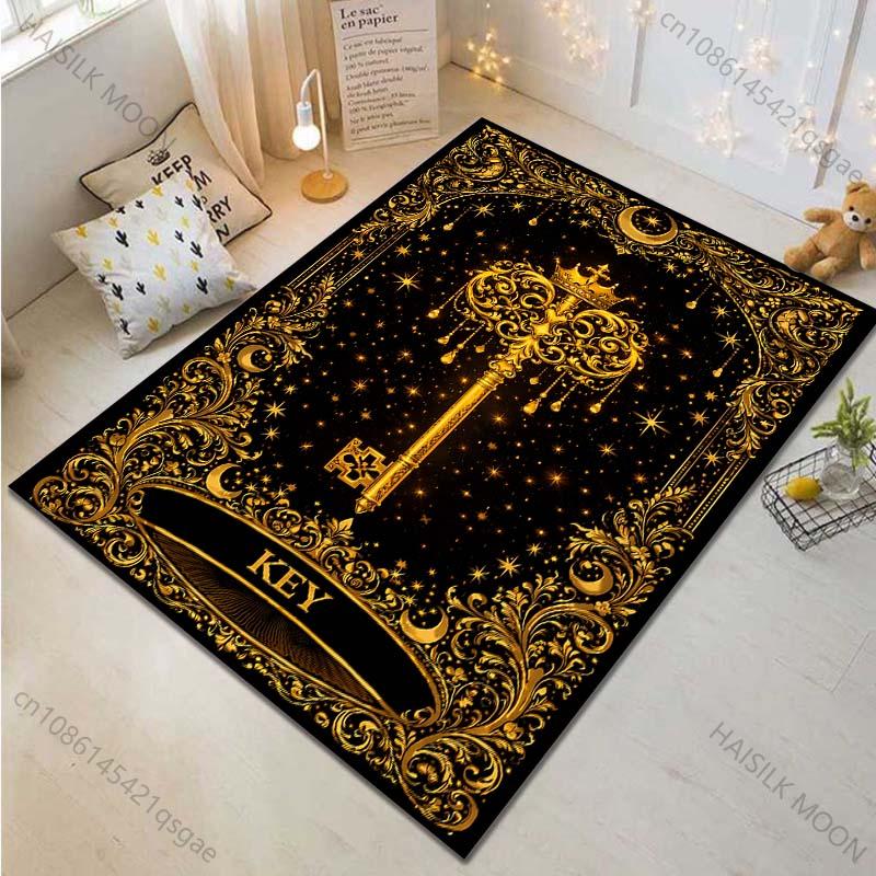 Multiple sizes Ornate golden key design Carpet for Living Room Bedroom Sofa Home Decor Rus Non-slip Floor Mat Luxury Gift