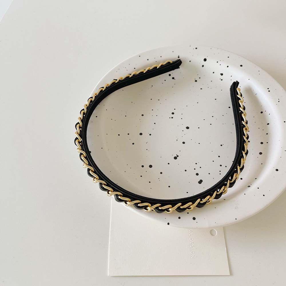 Punk Metal Chains Gold Color Women Hair Band Korean Hair Hoop Hair Accessories PU Chains Headband