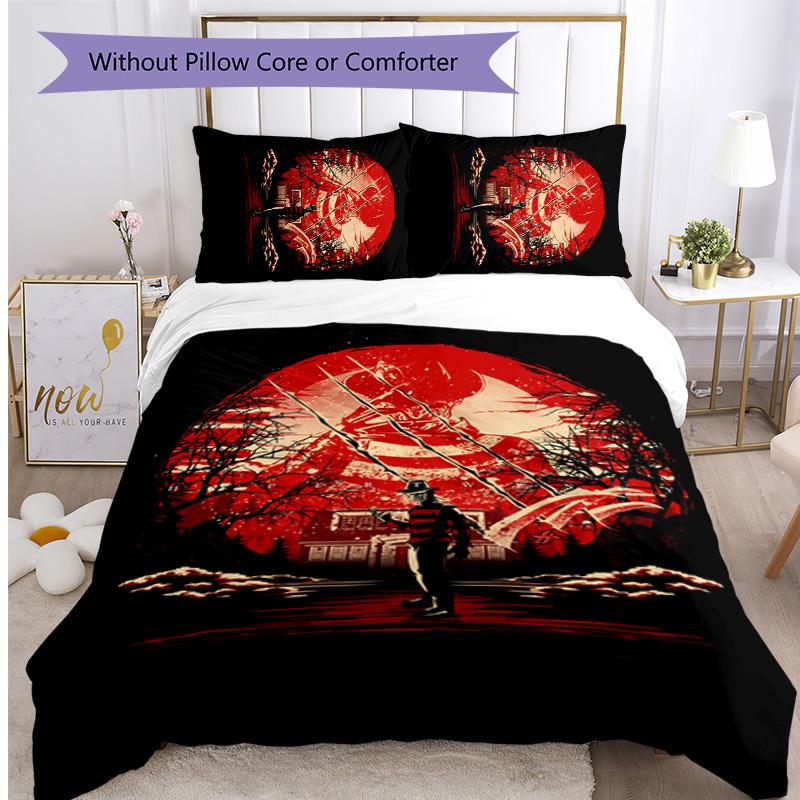 Freddy Krueger Printed 3PCS Bedding Set Soft Breathable Duvet Cover Pillowcases Set Washable Bedroom Decor Home Gift