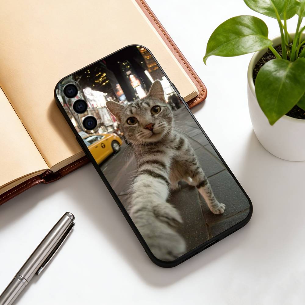 Чехол для телефона с кошкой Черный Силиконовый Мягкий Для Samsung Galaxy A73,A72,A71,A70,A53,A52,A51