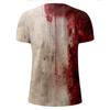 Halloween T Shirt Men's Casual Round Neck Blood Splatter Pattern Tops Horror Bloody Printed Short Sleeve Tops