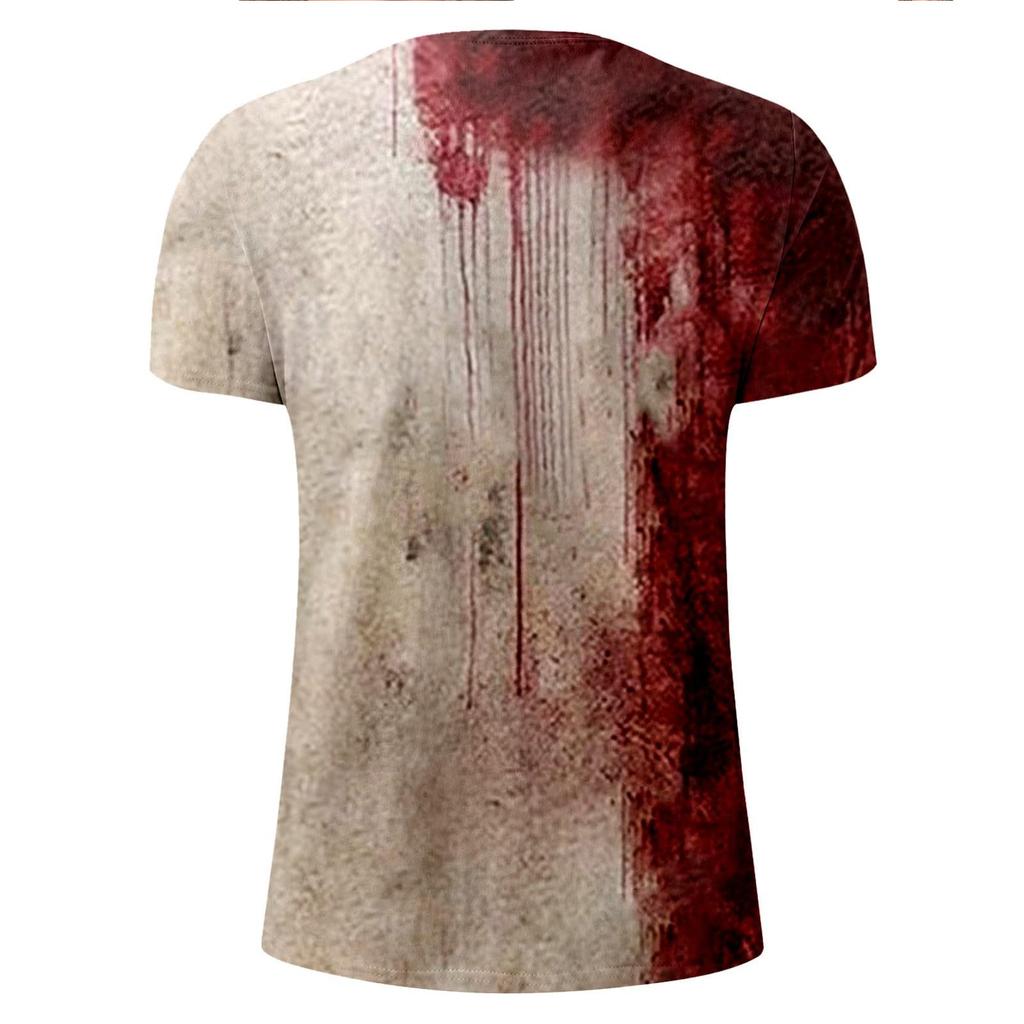 Halloween T Shirt Men's Casual Round Neck Blood Splatter Pattern Tops Horror Bloody Printed Short Sleeve Tops