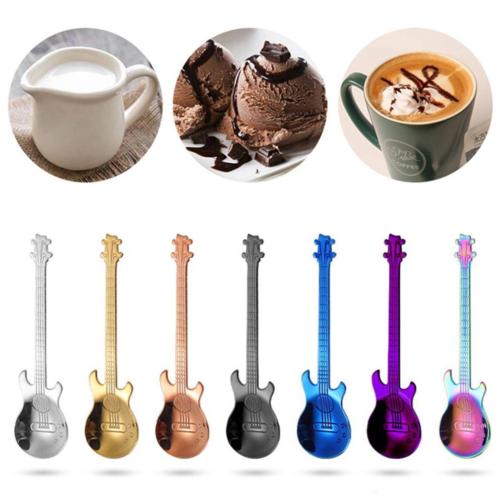 Sugar Dessert Ice Cream Guitar Shaped Stirring Black Coffee Spoon Flatware Teaspoon Drinking Tool