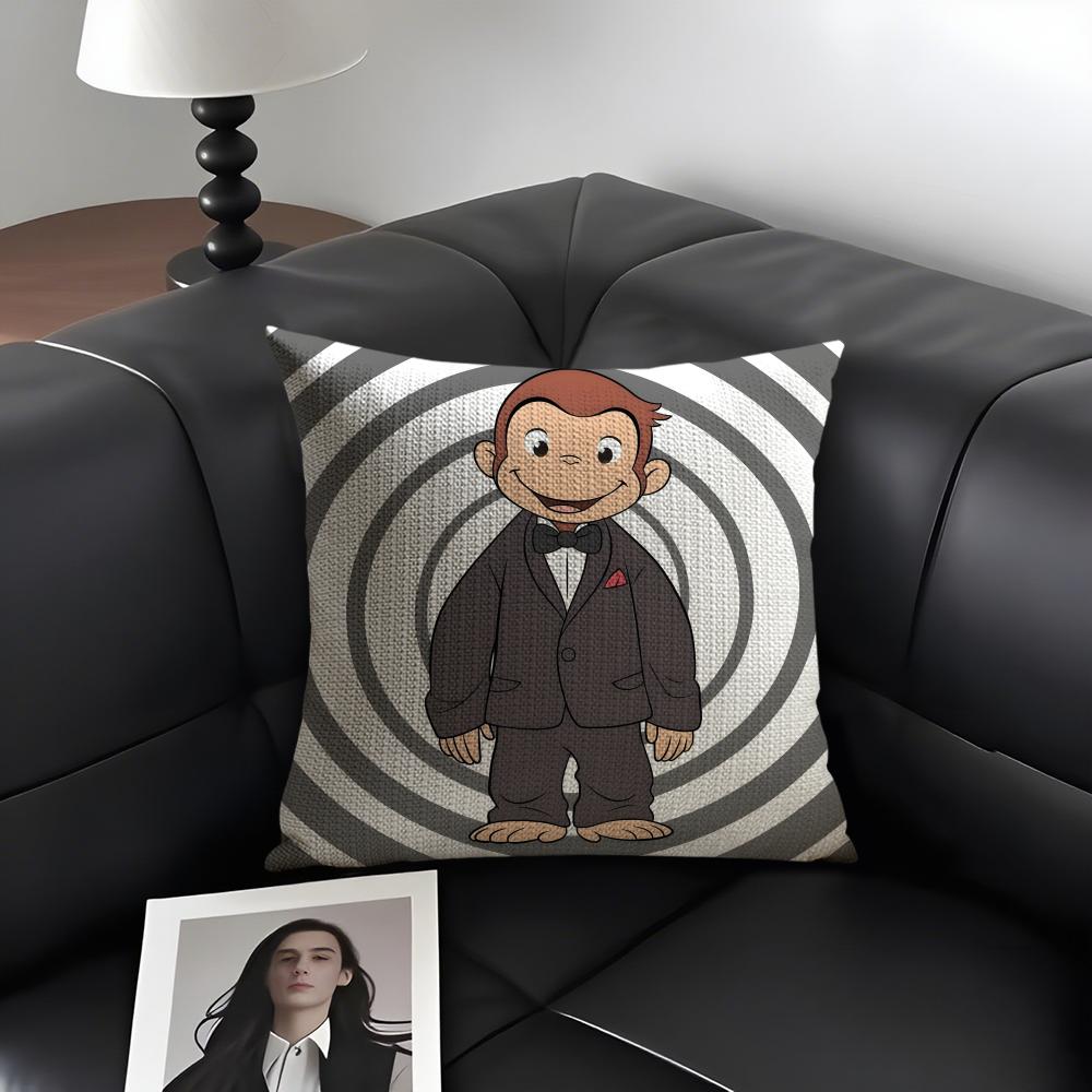 CCurious GGeorge Cartoon Cushion Cover Natural Linen Organic Fabric DoubleSided Printing Sofa Home Decor Gift Pillow Case