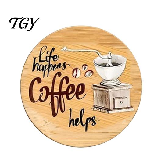 Easy to Clean Cup Mats 6Pcs Wood Coasters for Drinks, Heat Resistant Drink Mat, Anti-slip Round Thickened Coaster Set Table Dining Room, Coffee
