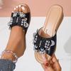 Fashion Fashion Thick-soled Slippers for Women's Summer Camping Bow-shaped Rhinestone Open-toe Beach Slippers Women's Slope Heel Slipper