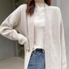 Вязаный женский кардиган осень-зима повседневный V-образный вырез средней длины пальто модный свободный однотонный офисный женский свитер