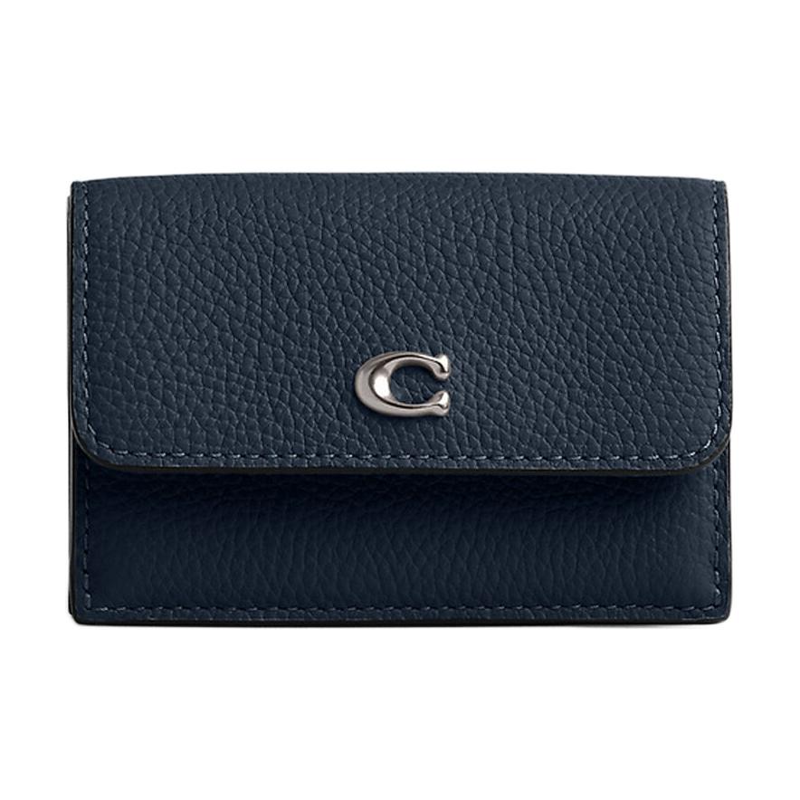 Coach Основной серебряный логотип Застежка-кнопка Кошелек из фактурной кожи Женский кошелек Глубокий темно-синий CM437-LHLIE