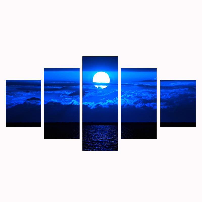 5 Панель Современная Луна И Облако Принт Настенное Искусство Холст Картины Дешевые HD Луна Ночной Пейзаж Настенная Картина Для Украшения Гостиной Без Рамки