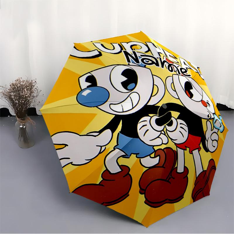 1PC Cuphead Custom Name Automatic Open/Close, 8-Rib Durable Frame Compact Travel Umbrella for Men & Women D1222090