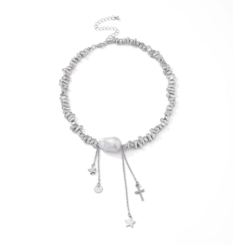 Irregular Beaded Choker Collar Collarbone Chain Female, Simple Ins Star Cross Fringed Collar