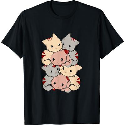 Кошка Кошки Милый Котенок Куча Аниме Каваи Неко Футболка(1)