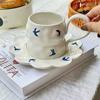 Французский инс стиль, чашка для кофе из керамики с ласточкой, блюдце, ручная лепка, ручная роспись, неровная чашка, блюдце, чашка для латте для послеобеденного чая