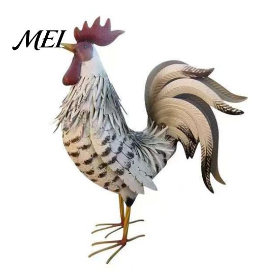 Star Pattern Yard Decor Metal Rooster Statues, Waterproof Chicken Sculpture, Garden Farmhouse Decoration Deco Outdoor Ornament for Patio Lawn Backyard
