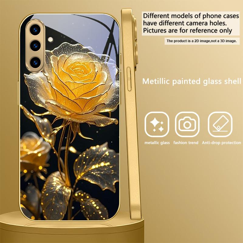 Элегантная золотая роза Для Samsung A 31 32 A33 A34 35 14 A15 13 A16 25 26 50 52 53 54 55 56 70 71 72 73 Золотой стеклянный чехол для телефона