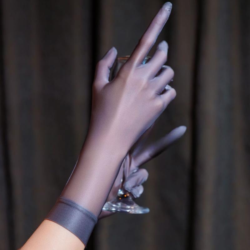 Сексуальные Женские Перчатки Масляный Блестящий Высоко Эластичные Прозрачные Ультратонкие Аврора Порно Клубная Одежда Мужские Перчатки для Мастурбации на Запястье