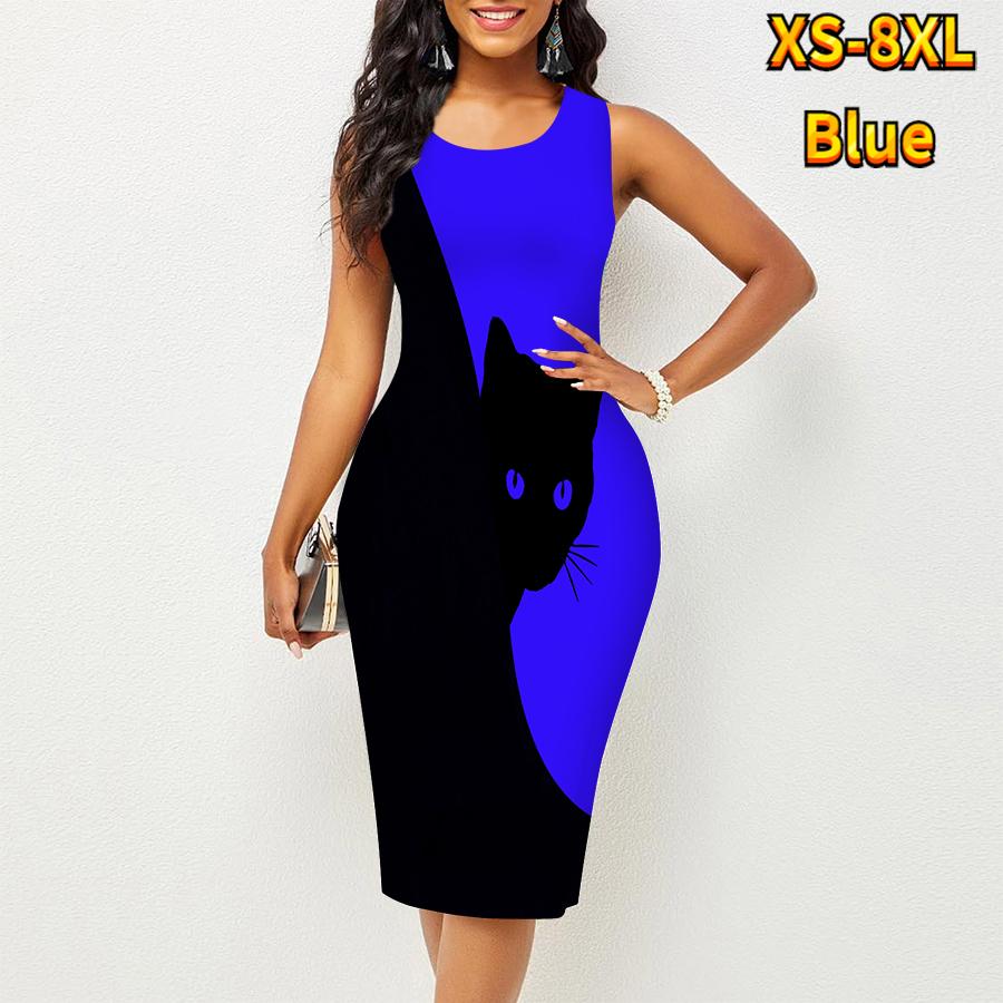 Женское платье Sling Summerblack Cat Print Dresses Tight Sleeveless Slim Fit Sexy Fashion Top Clothing