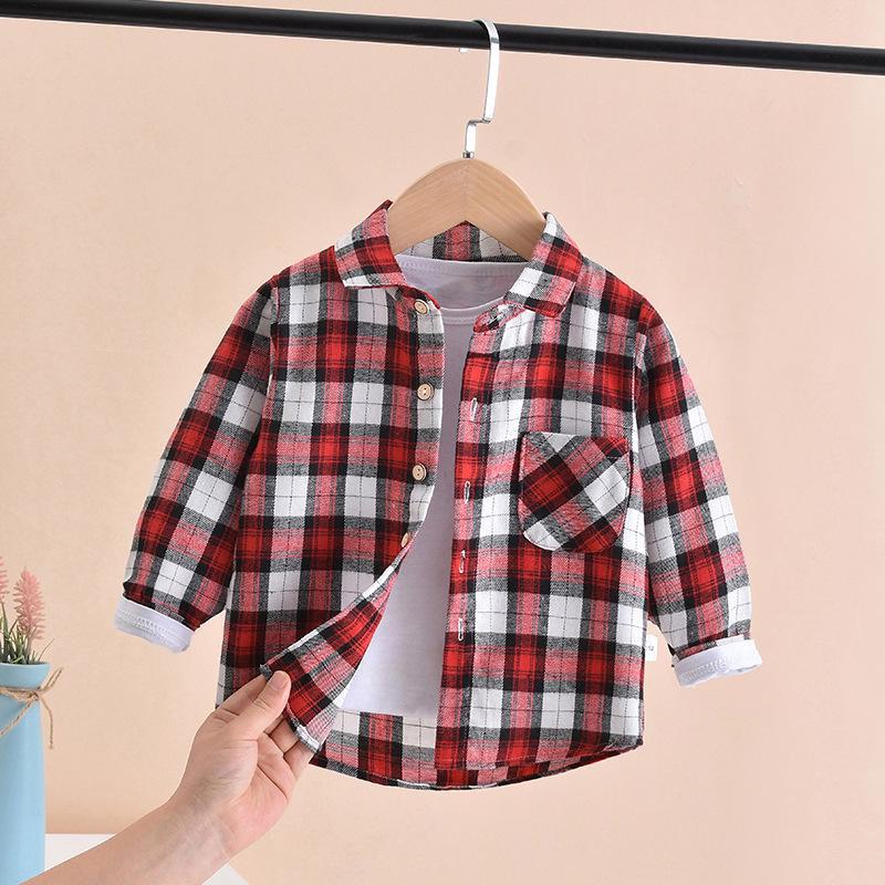 Boys' Long-Sleeve Plaid Shirts - Spring/Autumn: Casual Cardigans & Western-Style Tops for Kids