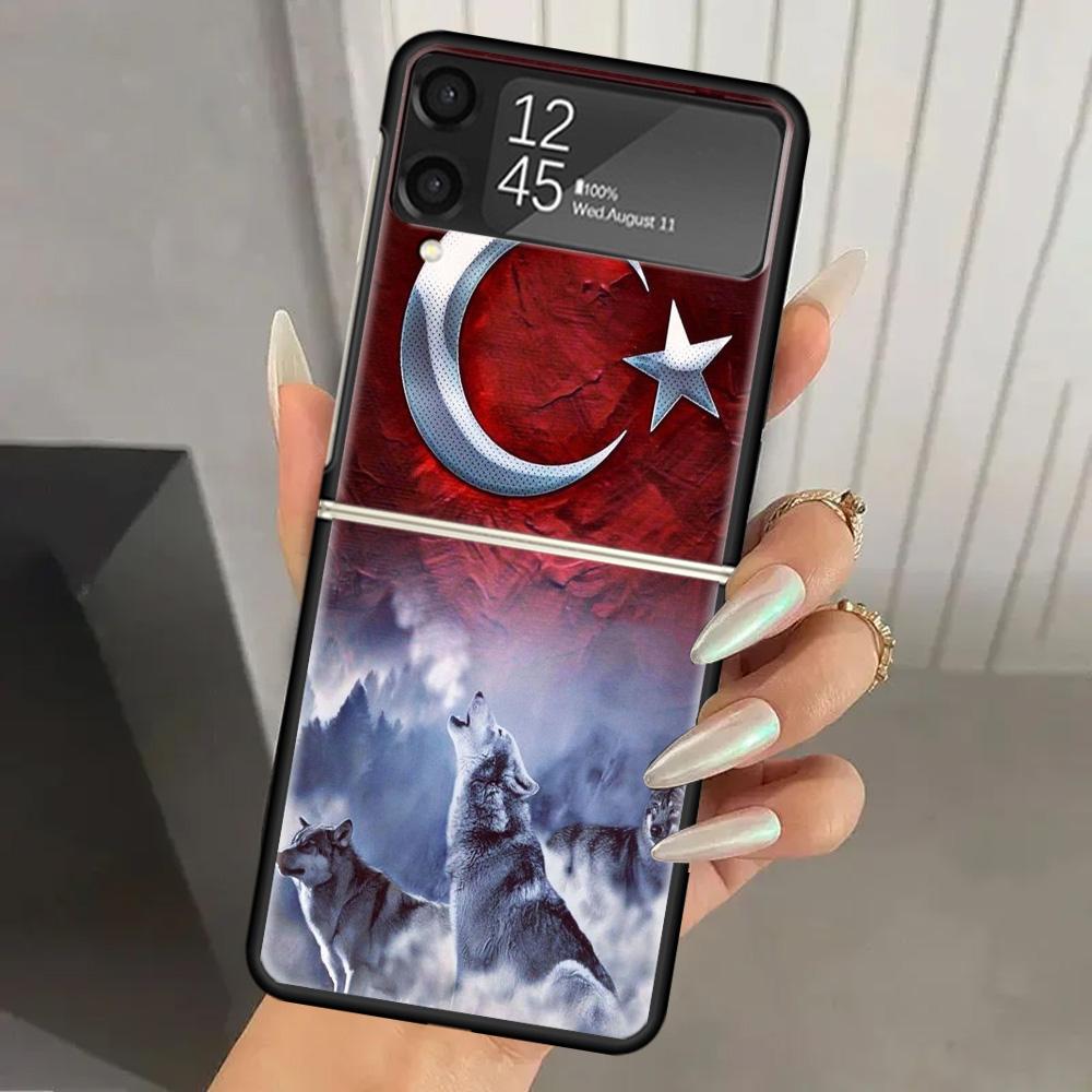 Турция Турецкий Флаг Жесткий ПК Чехол для Телефона Для Samsung Galaxy Z Flip 7 6 5 4 3 Черный ZFlip7 ZFlip6 Flip5 Flip4 Flip3 5G Печатный Чехол