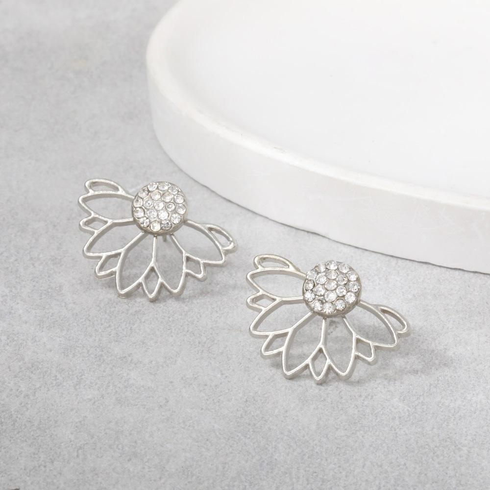 New Creative Hollow Lotus-shaped Flower Full Crystal Double Side Back Post Hanging Stud Earrings for Women Jewelry