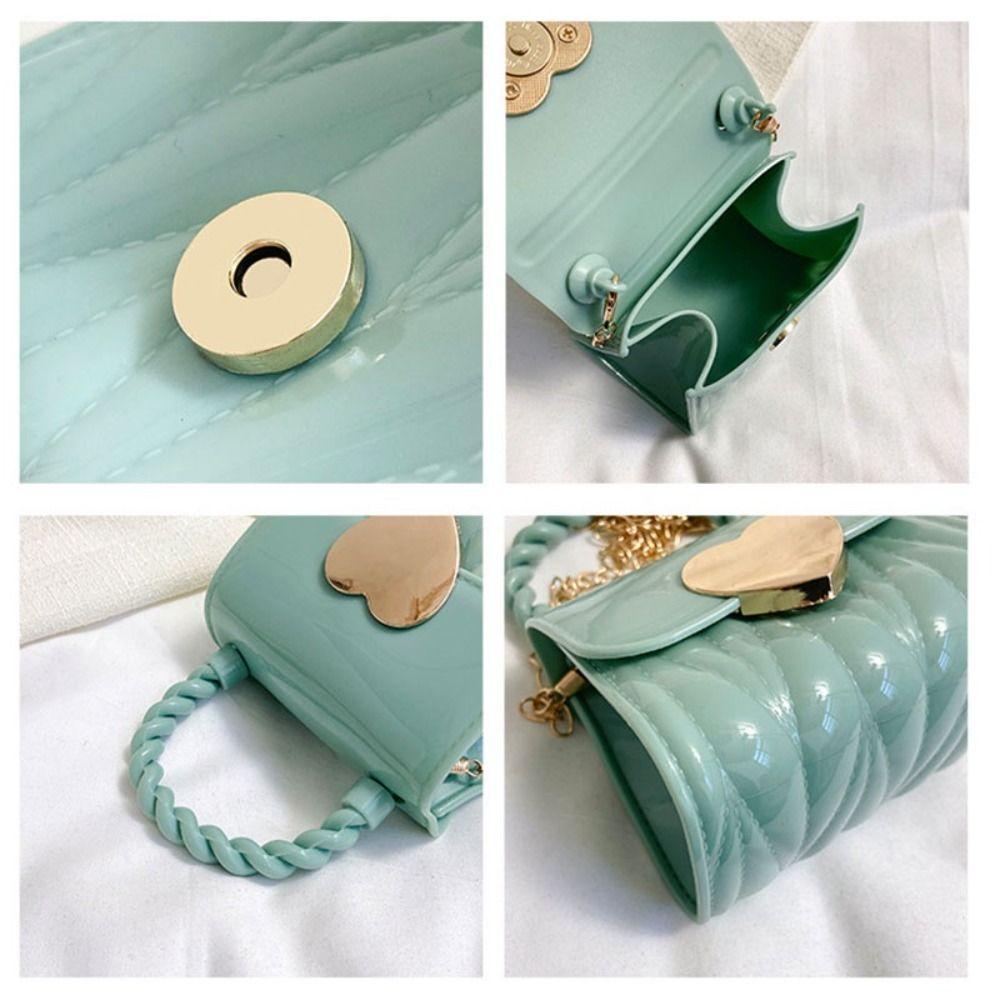 Модная мини-сумка из ПВХ с цепочкой, свежая и милая, однотонная женская сумка через плечо, маленькая сумка для помады Love Lock