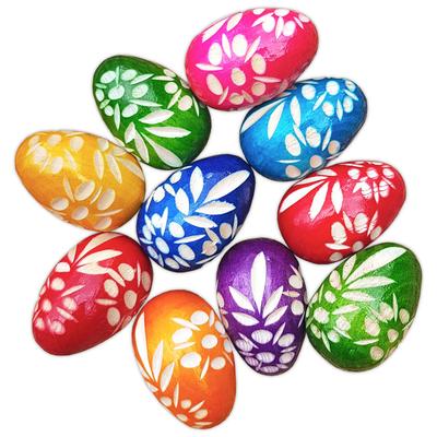 Wooden Easter EGGS CARVED PAINTED 6 Cm 10 Pcs.