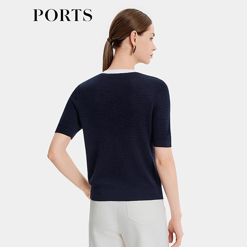 PORTS Women's Contrast Edge Textured Short-Sleeve Knit Top