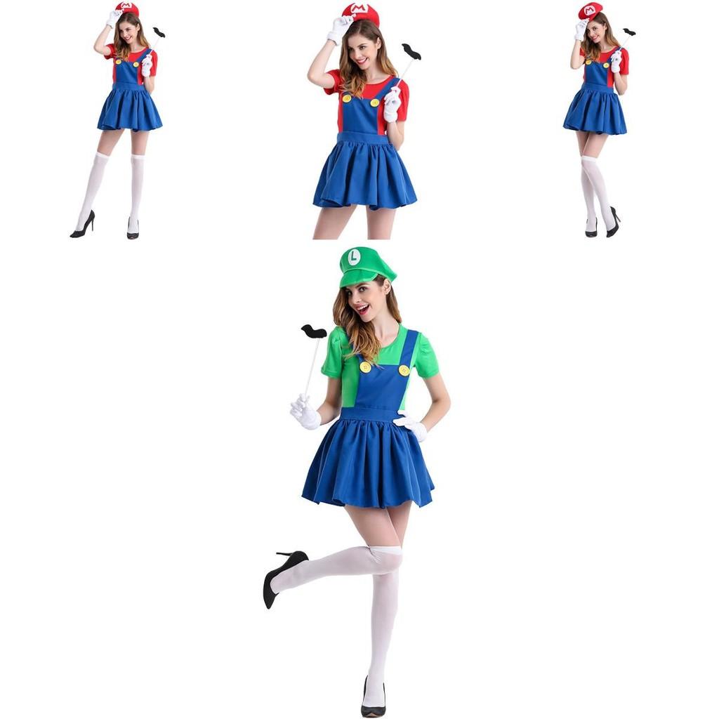 Прочный женский костюм Луиджи для вечеринки с узором Super Mario