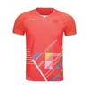 Li Ning Pullover V-Neck Quick-Dry Short Sleeve Badminton Shirt Men Tops Red AAYT581-2