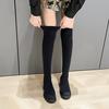 Женская обувь на платформе. Сапоги выше колена. Женские сексуальные сапоги до бедра. Женская осенне-зимняя обувь. Женские повседневные ботинки-носки из эластичной ткани, черные