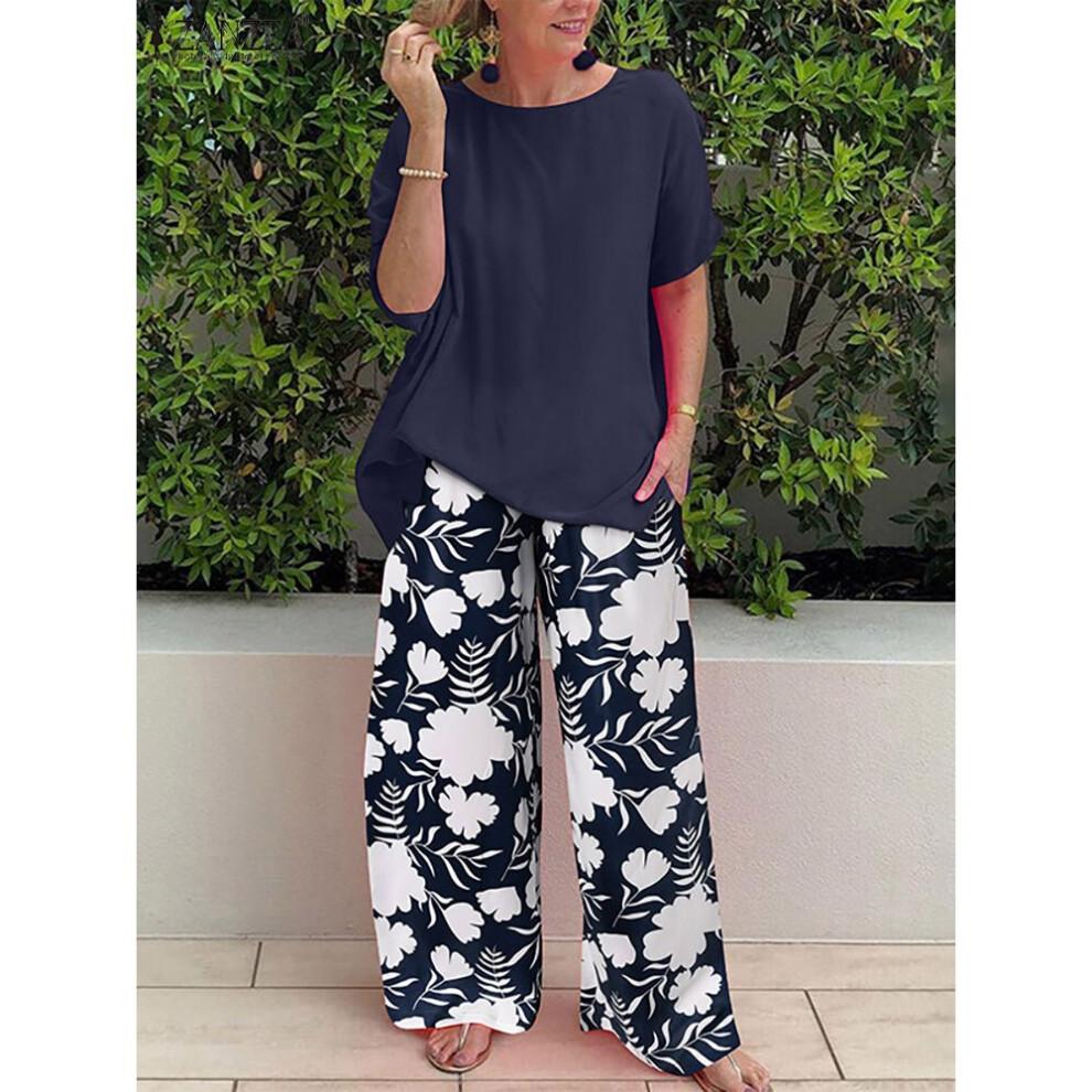 Women Summer Blouses Pants Bohemian Matching Sets Summer Tracksuit Outifits Floral Wide Leg Pants Sets Tops