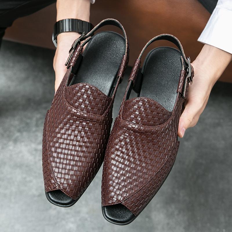 Italian Style Fashion Solid Color Leather Sandals for Men Business Dress Sandals Handmade Comfort Shoes Men Sandalias Breathable