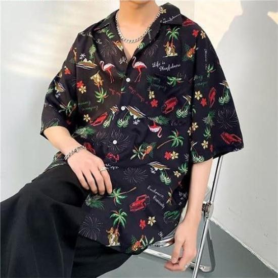 Aspersio Street Доступно в Пальмовом и Другом и Немного Плохой Парень Пляжная Блузка Рубашка с коротким рукавом с открытым воротником в стиле Алоха, Крутая, в стиле Онии,