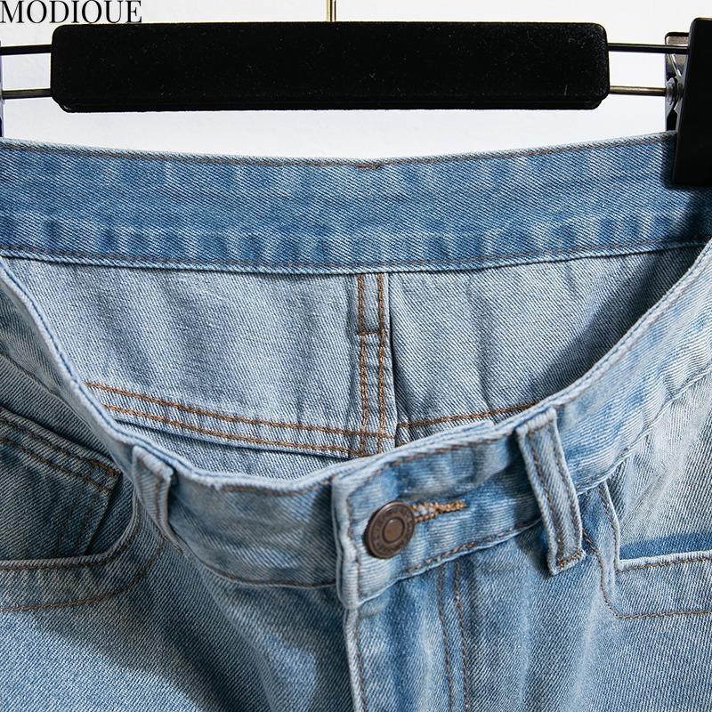 MODIQUE 2025 New Plus Size Summer Women's Loose Casual Straight Wide Leg Sickle Denim Long Pant Ladies Elastic Solid Color Blue Jeans